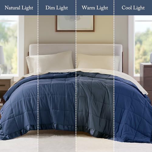 Madison Park Windom Down Alternative Blanket, Premium 3M Scotchgard Moisture Wicking Treatment, Lightweight and Soft Bed Cover For All Season, Satin Trim, Navy Full/Queen Madison Park