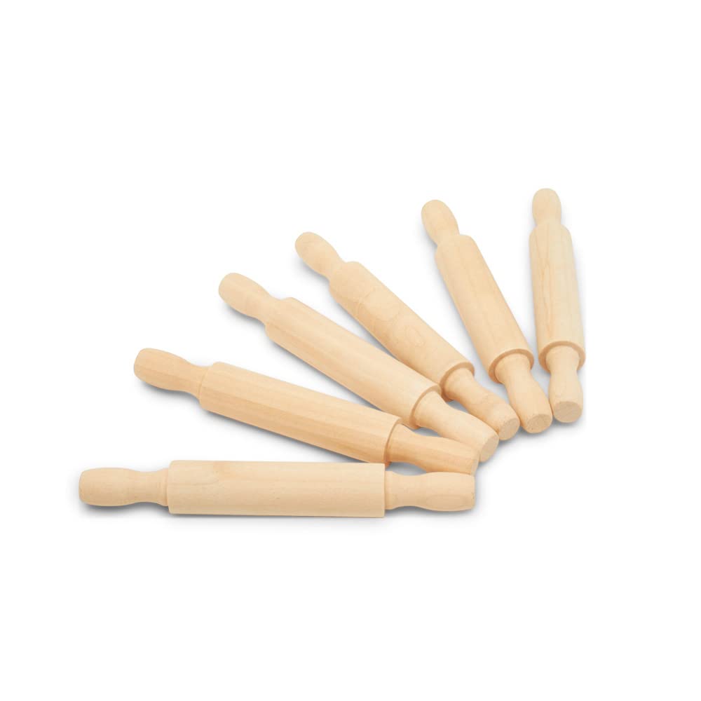 Wooden Mini Rolling Pin, 5 Inches Long, Pack of 6, Great for in The Kitchen, Play-doh, Crafting and Imaginative Play, by Woodpeckers Woodpeckers