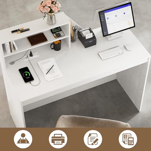 TUSY 42.2" H Modern Reception Desk - Small Front Desk with Adjustable LED Light, Reception Room Table with Built-in USB Outlet for Salon, Lobby (47.2" W x 19.69" D x 42.2" H)