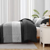 WONGS BEDDING Black Comforter Twin, Black Grey Striped Patchwork Down Alternative Comforter Set for Twin Bed, 2 Pieces(1 Comforter+1 Pillowcase), Soft Microfiber Bedding Duvet Insert 68"×86" WONGS BEDDING