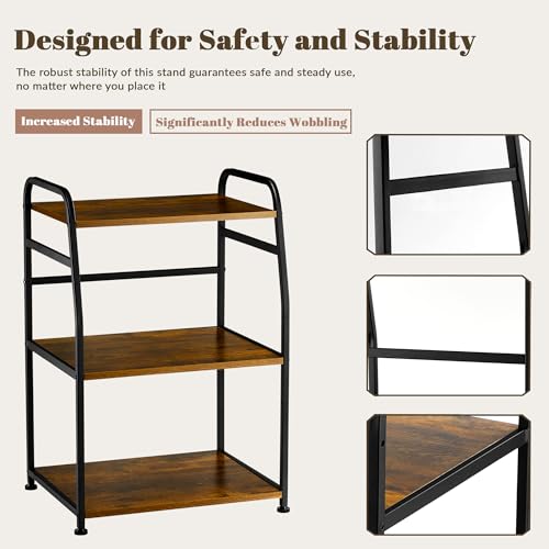 Vividwood Printer Stand - Large 3 Tier Printer Table with Adjustable Storage Shelf - Rolling Printer Cart with Wheels -Stable Desk for Printer Home Office Use (Rustic Brown) Vividwood