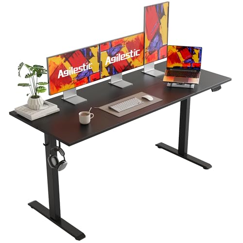 Agilestic Electric Standing Desk, Large 63 x 24 Inches Height Adjustable Desk, Sit Stand up Desk for Work Office Home, Splice Board, Black