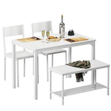 SogesPower Dining Table Set for 4, Kitchen Dining Table Set with 2 Chairs and 1 Bench, 4 Person Kitchen Table Set for Dining Room Restaurant Small Space, White SogesPower