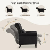 choairy Pushback Recliner Chair, Accent Push Back Chairs with Adjustable Footrest, Upholstered Linen Reclining Sofa with Side Pocket, Comfy Modern Armchair for Living Room, Bedroom, Black
