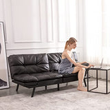 Hcore Convertible Futon Sofa Bed,Black Leather Memory Foam Loveseat Futons Sofa Couch,Small Euro Lounger Sofa for Compact Living Spaces,Apartment,Dorm,Studio,Guest Room,Home Office/Dark Black Leather Hcore