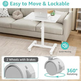 WINAZ Small White Standing Rolling Desk - 24 Inch Portable Mobile Stand Up Kids Desk Adjustable Height with Wheels for Small Spaces, Couch Laptop Desks Side End Table for Home Office, White WINAZ
