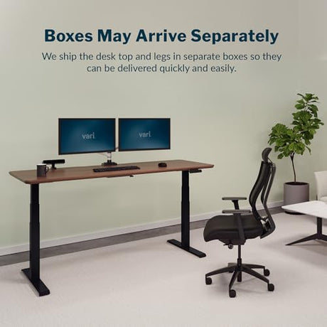 Vari Classic Electric Standing Desk - VariDesk Height Adjustable Sit/Stand Desk - Dual Motor with Memory Presets, Stable T-Style Legs - Gaming or Home Office Workstation - 72”x30”, Walnut/Black Vari
