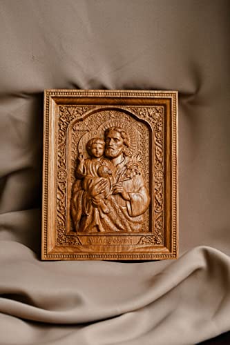 Christian Gift for Dad Saint Joseph Wooden Carved Religious Icon - Art Work from solid wood - Personalized - All sizes - Any Occasion Christian Gift Idea - WoodArtSupply