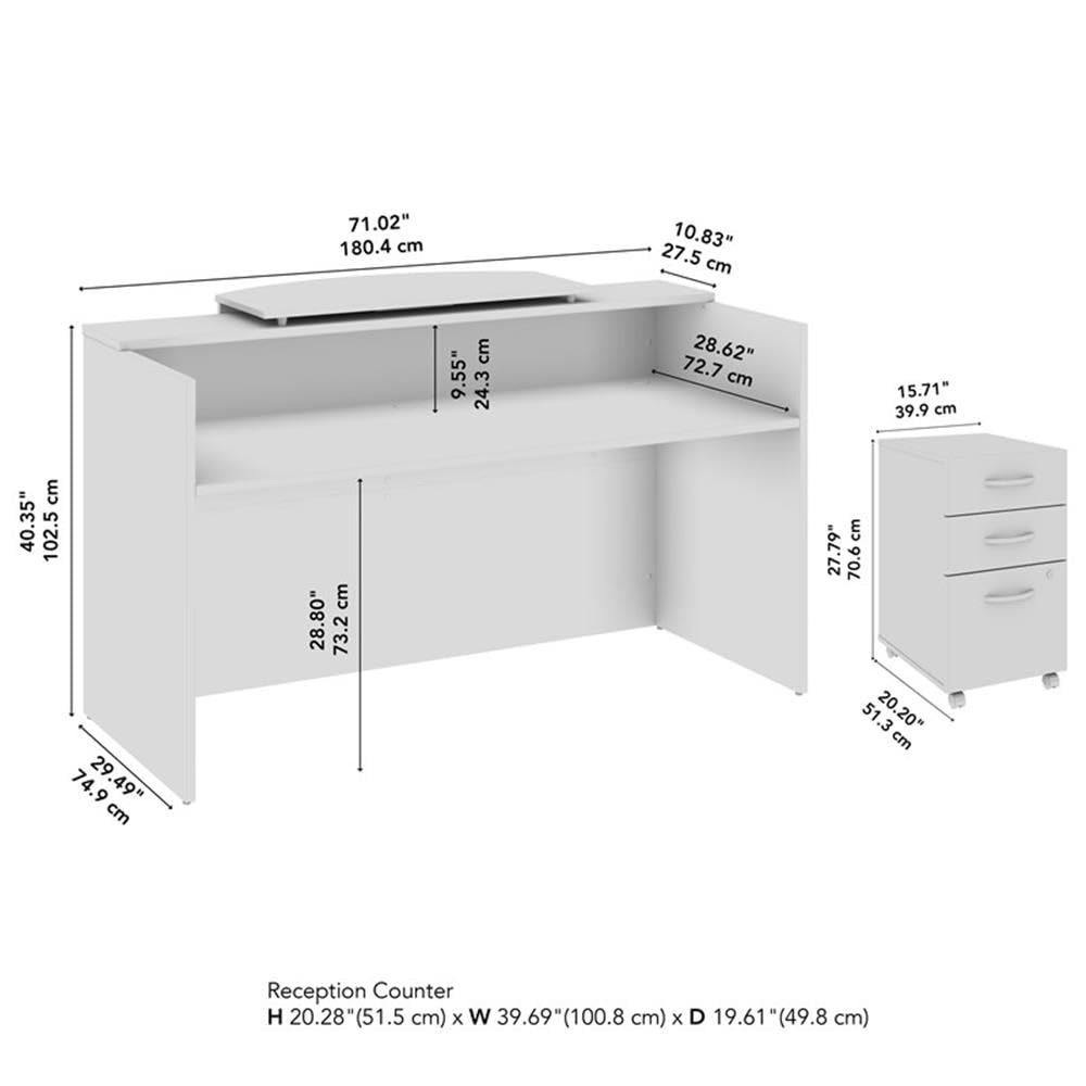 Bush Business Furniture Arrive 72W x 30D Reception Desk with Counter and Mobile File Cabinet in Storm Gray Bush Furniture