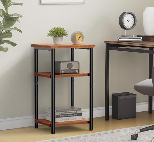 Sweetcrispy 3-Tier End Table Side Tables with Adjustable Feet,Small Nightstand Space-Saving for Bedroom Living Room Office, Rustic Brown Sweetcrispy