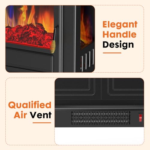 Sweetcrispy Freestanding Electric Fireplace Heater, 26” Indoor Fireplace with 3D Flame Effect, Overheating Safe Design, Energy Saving Space Heater with 12H Timer&Remote for Living Room, Bedroom, Black Sweetcrispy