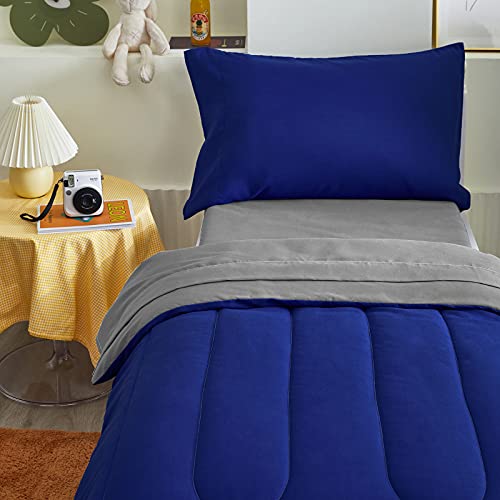 UOZZI BEDDING 4 Pieces Toddler Bedding Set Ultra Soft and Breathable Toddler Sheet Set - Includes Comforter, Flat Sheet, Fitted Sheet and Pillowcase - Royal Blue & Gray UOZZI BEDDING
