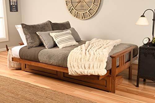 Kodiak Furniture Monterey Futon Set with Storage Drawers, with Barbados Base and Linen Charcoal Mattress Kodiak Furniture