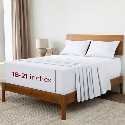Mellanni Extra Deep Queen Sheets - 4 PC Iconic Collection Bedding - Hotel Luxury, Ultra Soft, Cooling Bed Sheets - Wrinkle, Fade, Stain Resistant (Queen, White)
