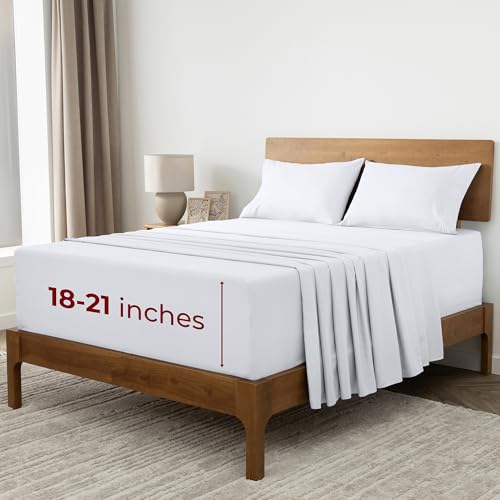 Mellanni Extra Deep King Sheets - 4 PC Iconic Collection Bedding - Hotel Luxury, Ultra Soft, Cooling Bed Sheets - Wrinkle, Fade, Stain Resistant (King, White) Mellanni