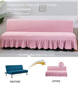 GIANCO FERRO Armless Stretch Futon Covers with Skirt Soft Jacquard Sofa Bed Cover with Elastic Bottom Machine Washable Stain Resistant (Pink, Medium (Length 59"-70.5")) GIANCO FERRO