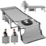 Yaheetech 26.4" Tanning Chair with Face Hole, Adjustable 5-Position Folding Chaise Lounge Chairs, Outdoor Lounge Chairs for Lawn, Beach, Patio, Gray