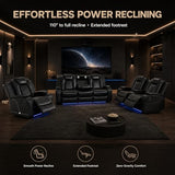 Power Reclining Sectional Sofa for Living Room, 3 Pieces Leather Recliner Sofa Set with USB Ports, LED Light, Wireless Charger & Storage Console, Living Room Furniture Sets with Home Theater Seating