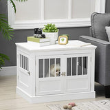 PawHut Dog Crate End Table with Triple Doors, Wooden Dog Crate Furniture Indoor Use, Puppy Crate with and Steel Tubes, for Small Dogs, White PawHut