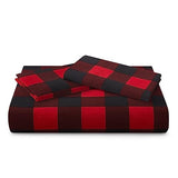 Marina Decoration Soft Silky Rich Printed Rayon from Bamboo All Season 3 Pieces Duvet Cover Fitted Sheet Ensemble Bedding Set with Zipper and Corner Tie, Red Black Plaid Pattern Twin/Single Size Marina Decoration
