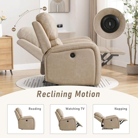 HAOMARKETS Electric Recliner Chair, Soft PU Leather Power Recliners with Padded Backrest, Single Overstuffed Heavy Duty Reclining Sofa for Living Room Bedroom, Beige HAOMARKETS
