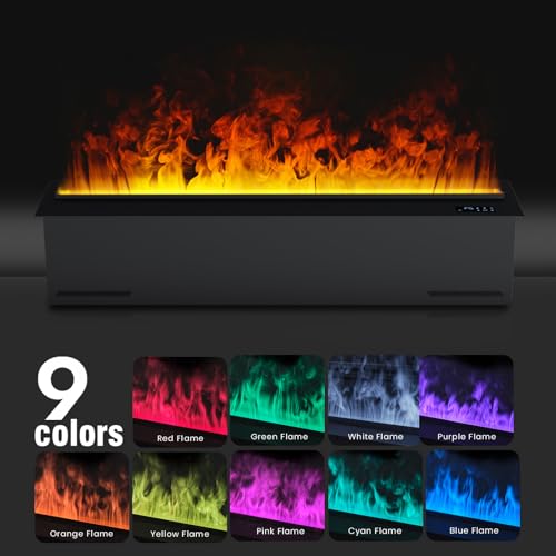 Water Vapor Fireplace Recessed Multicolour Realistic Atomized Flame, Electric Fireplace with Manual Water Control and Remote Control,with 5ft Power Cord,Size: L31.5 x W7.87x H8.27 in Mexhom