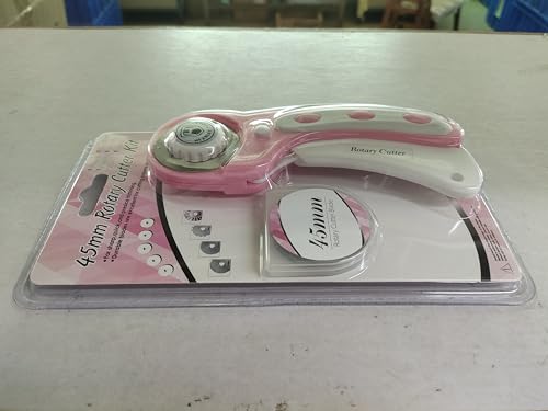 45mm Rotary Cutter with 5pcs Extra Blades, Ergonomic Handle Rolling Cutter with Safety Lock for Fabric, Leather, Crafting, Sewing, Quilting, Fabric Rotary Cutter Perfect for Left & Right Hand(Pink) Headley Tools