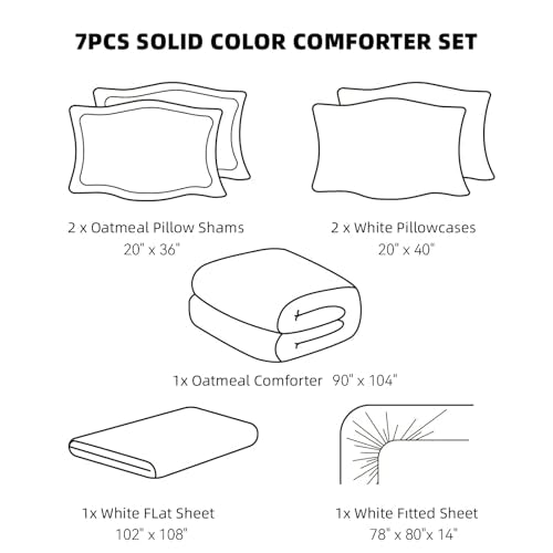 weigelia King Size Comforter Set 7 Pieces Oatmeal Comforter Set King Bed in a Bag Soft Fluffy Bedding Comforter with Sheets, Pillow Shams and Pillowcases for All Season weigelia