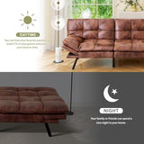 Vipbear 71" Futon Sofa Bed - Convertible Sofa Beds/Adjustable Backrest & Armrest, Comfy Loveseat Sleeper for Small Spaces, Apartments & Offices,Faux Leather Brown Futons Vipbear