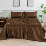 LIFCOM Satin Sheets Queen Size Bed Set,Similar to Silk Sheets,4Pcs Luxury Satin Sheet Set with 15 Inches Deep Pocket (Queen, Brown) LIFCOM