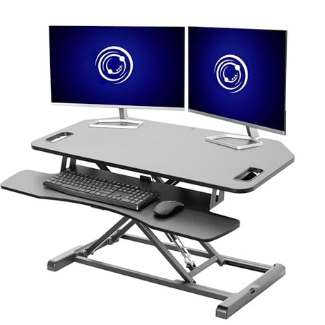VIVO Extra Wide 38 inch Corner Desk Converter, K Series, Height Adjustable Sit to Stand Riser, Dual Monitor and Laptop Workstation with Wide Keyboard Tray, Black, DESK-V000KL VIVO