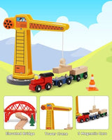 SainSmart Jr. Wooden Train Set for Toddler, 41pcs Wood Train Track w/Crane Fits Brio, Thomas, Melissa and Doug, Kids Wood Toy Train for Kids Ages 3+ SainSmart Jr.