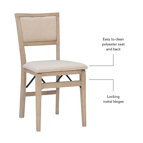 Linon Keira Wooden Folding Chair Upholstered Seat and Back Set of 2, Dining Height, Rustic Natural & Beige Linon