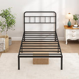 Ziguxiao Twin Bed Frame with Classic Headboard,Strong Metal Slats Support,Under Bed Storage Space,No Box Spring Needed,Easy to Assemble,Black Ziguxiao