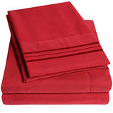 1500 Supreme Collection Bed Sheet Set - Extra Soft, Elastic Corner Straps, Deep Pockets, Wrinkle & Fade Resistant Hypoallergenic Sheets Set, Luxury Hotel Bedding, Queen, Red Sweet Home Collection