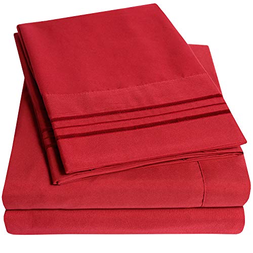 1500 Supreme Collection Bed Sheet Set - Extra Soft, Elastic Corner Straps, Deep Pockets, Wrinkle & Fade Resistant Hypoallergenic Sheets Set, Luxury Hotel Bedding, Full, Red Sweet Home Collection