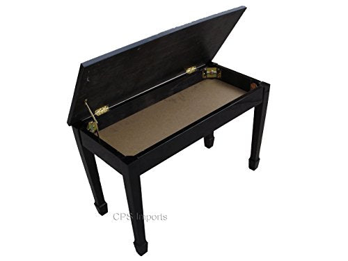 CPS Imports Ebony Wood Top Grand Piano Bench Stool with Music Storage - WoodArtSupply