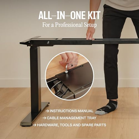 COREMINDED Dual Motor Standing Desk Frame – Heavy Duty, Powerful, 3 Stages Electric Height Adjustable Stand Up Desk Frame for Workstations with LCD Controller & Extras (Black) COREMINDED