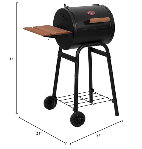 Char-Griller® Patio Pro Charcoal Grill and Smoker with Cast Iron Grates, Premium Wood Shelf and Damper Control, 250 Cooking Square Inches in Black, Model E1515 Char-Griller