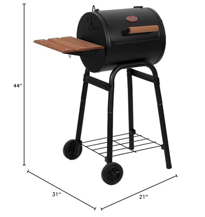 Char-Griller® Patio Pro Charcoal Grill and Smoker with Cast Iron Grates, Premium Wood Shelf and Damper Control, 250 Cooking Square Inches in Black, Model E1515