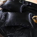 NTBED Silky Satin Comforter Set Queen Black, Soft Lightweight Microfiber Luxury Sexy Quilted Bedding Sets with 2 Matching Pillow Covers for Summer Spring Autumn NTBED