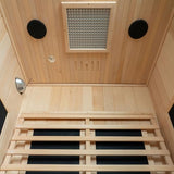 Woodbridge Infrared Home Sauna Room 2 Person Japanese Cedar Indoor Sauna with 7 Carbon Heaters, Red Light Therapy, Bluetooth Speaker, Intelligent Control Panel, Tempered Glass & Top Vent WOODBRIDGE
