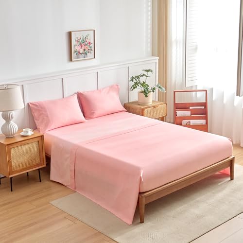 Flower Comforter Sheet Set White Bed in a Bag 6 Pieces Twin Size Dark Pink Floral Microfiber Bedding Set (1 Comforter 2 Pillow Shams 1 Pink Flat Sheet 1 Fitted Sheet 1 Pillowcases) UOZZI BEDDING