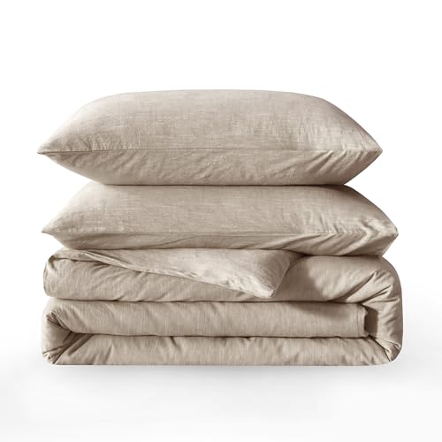 BFS HOME Linen Duvet Cover Twin Size - Soft Breathable Cotton Linen Blend, 3-Pieces Bedding Set with 2 Pillowcases, Stonewashed Texture, Khaki, All-Season Comfort BFS HOME