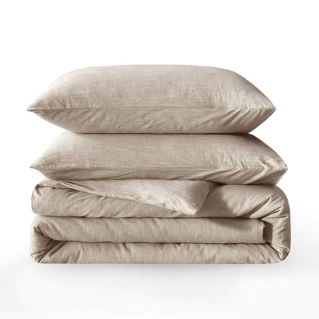BFS HOME Linen Duvet Cover Twin Size - Soft Breathable Cotton Linen Blend, 3-Pieces Bedding Set with 2 Pillowcases, Stonewashed Texture, Khaki, All-Season Comfort BFS HOME