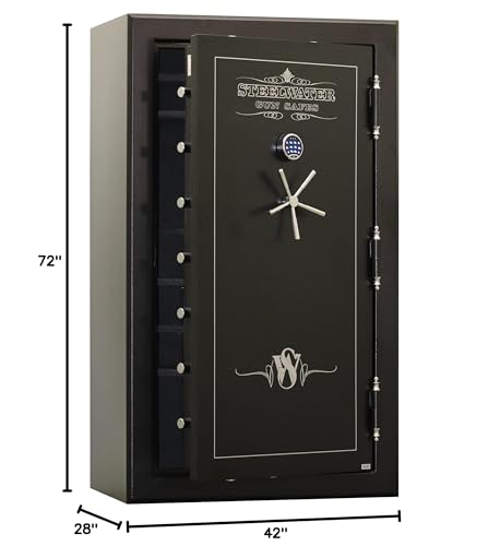 STEELWATER GUN SAFES New Improved Heavy Duty E.M.P Proof, 45 Long Gun, 2 Hour Fire Protection, Auto LED LIghts, Dehumidifier, Door Organizer, Interior Outlet, for Rifles and more. AMHD724228-EMP Steelwater Gun Safes