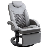 HOMCOM Faux Leather Manual Recliner, Adjustable Swivel Lounge Chair, Armchair with Footrest and Round Base for Living Room, Gray