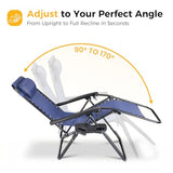 NEWBULIG Zero Gravity Chair Set of 2, Lounge Chair Folding Portable Adjustable Camping Reclining Chairs with Adjustable Pollow, Mesh Back, Cup Holder Trays Lawn Patio Chair for Pool Beach - Blue