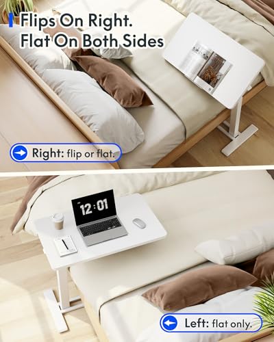 FLEXISPOT H7 PRO Mobile Standing Desk Adjustable Overbed Table Pneumatic with Wheels 90°Tiltable Portable Laptop Desk Rolling Computer Cart Foldable Bedside Table(31.5" W x 17.7" D, White) FLEXISPOT
