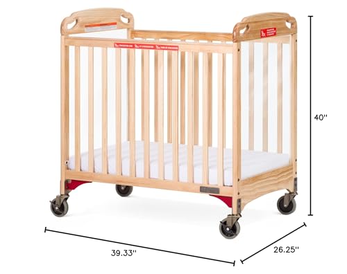 Child Craft Safe Haven Daycare Evacuation Wooden Compact Portable Crib with 4" Casters, Features Clearview End Panels, Durable Wood Construction, Easy Grib Handles, Fits Through Doorways (Natural)